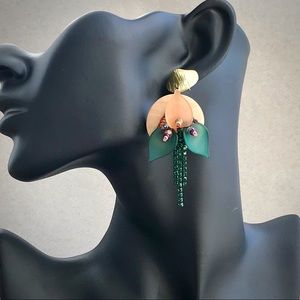 Earrings with wood floral pendant